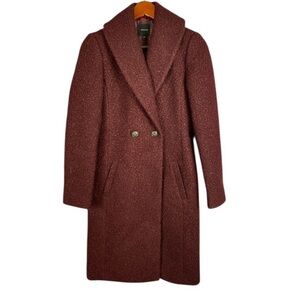 RW&CO Maroon Red Teddy Double Breasted Long Cozy Layering Coat Sz XS